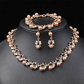 Jewelry Set Three-piece Suit Pearl Pearl Chrome 1 Necklace Earrings Necklace Women's Elegant Vintage Fashion Vintage Style Classic Floral Jewelry Set For Weddi