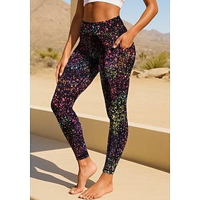 Women's pilates leggings fitness pants Gym Leggings Pockets Stamp Duty Side Pockets Pilates Gym Gym Workout Pants Tights Leggings Graphic Abstract Graffiti Bla