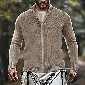 Voor heren Vest Trui Trui met rits Bijgesneden trui Gebreide trui Vest jasje Geribd Dik breien Normale tops Gebreid Effen / effen kleur Coltrui Modieus Klassie