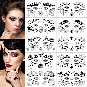 Halloween Spider Eye Makeup Tattoos – 10pcs Black Eyeliner and Eye Corner Temporary Tattoos, Waterproof for Face Decoration