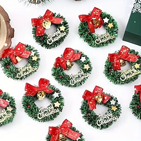 10/20pcs Mini Christmas Wreaths with Red Bows and Gold Bells – Festive Holiday Decorations for Christmas, Halloween, Thanksgiving, New Year, Weddings, Bridal S