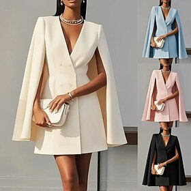 Women's Cloak / Capes Blazer Comfortable Patchwork Buttons Elegant Fashion Daily OL Style Plain School Formal Wedding Vacation Double Breasted Long V Neck Regu