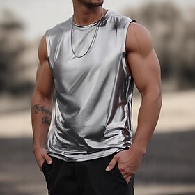 Men's Tank Top Sleeveless Crew Neck Summer Plain Punk Fashion Designer Outdoor Casual Fitness Silver Gold Top Tee for Men
