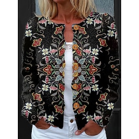 Women's Cardigan Sweater Knitted Ribbed Button Front Round Neck Long Sleeve Lightweight Elegant Vintage Daily Floral Graphic Geometric rint Knit Outdoor Daily