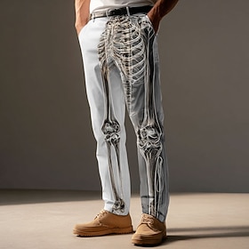 Halloween Men's Skull Skeleton Costumes Trousers Dress Pants Suit Pants Mid Waist Dark Punk Gothic Style Outdoor Holiday Slim Fit Pants with Pockets Spring Fal