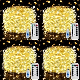 4 Pcs 10M/33FT 100 LED Beams Fairy String Lights Halloween Valentine's Day Wedding Party Indoor and Outdoor Copper Wire Light String USB Plug in 8 Function Re