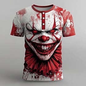 Halloween Men's Creepy Clown Joker Human face T Shirt Henley Shirt Short Sleeve Designer Graphic Retro Vintage Casual Daily Street Summer Spring All Seasons 1#