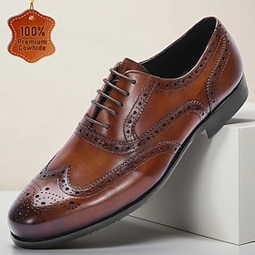 braune Brogue-Oxford-Schuhe im Wingtip-Stil für Herren – elegante Lederschuhe mit Schnürung im Vintage-Stil für Partys, geschäftliche Veranstaltungen und beson