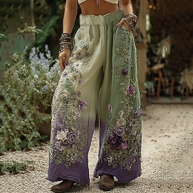 Women's Wide Leg Pants Trousers Palazzo Pants Vintage Boho Full Length High Waist Flower Elastic Waist Printing Breathability Comfortable Street Daily Wear Goi