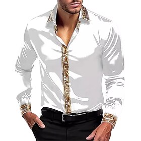 Men's Shirt Silk Like Satin Shirt Dress Shirt Casual Shirt Button Up Shirt Plain Formal Wedding Black White Red Blue Long Sleeve Lapel All Seasons Clothing App