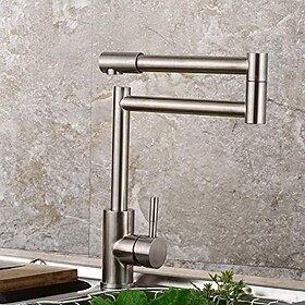 Kitchen Faucet,Modern Style Stainless Steel Single Handle One Hole Nickel Brushed Pot Filler Deck Mounted Retro Kitchen Taps With Hot and Cold Water