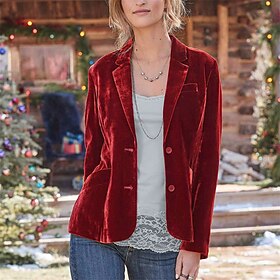 Women's Blazer Velvet Blazer Comfortable Pocket Buttons Elegant Fashion Outdoor Plain Going out Casual Daily Weekend Cardigan Regular Lapel Regular Fit Long Sl