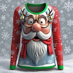 Christmas Women's Santa Claus SnowflakeT Shirt Graphic Claus Fashion Casual Long Sleeve Crew Neck Regular Tops Daily Weekend Print White Red Green Summer Sprin