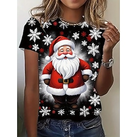 Christmas Women's T Shirt Graphic Claus Vintage Stylish Classic Short Sleeve Crew Neck Regular Tops Daily Print Black Summer Spring Winter