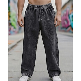 Men's Sweatpants Wide Leg Sweatpants Trousers Drawstring Pocket Elastic Waist Plain Comfort Sports Outdoor Daily Fashion Casual Black Rose Red Micro-elastic