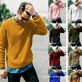 Men's Sweater Pullover Sweater Jumper Ribbed Knit Regular Tops Knitted Slim Fit Plain Crew Neck Knitwear Contemporary Casual Daily Wear Clothing Apparel Fall N