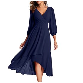 Women's Long Dress Maxi Dress Party Dress Chiffon Chiffon Dress Elegant Fashion Modern Outdoor Evening Party Party Regular Fit Plain Long Sleeve V Neck Blue Bl