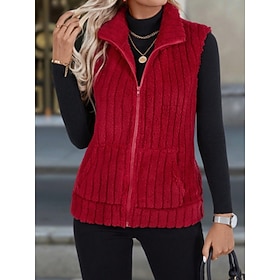 Women's Vest Comfortable Breathable Zipper Pocket Casual Plain Vacation Street Daily Wear Going out Zipper Regular Turndown Regular Fit Sleeveless Outerwear Bl