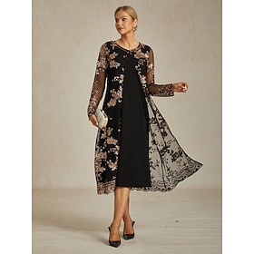 Women's Lace Tops Sequins Floral Elegant Stylish Long Sleeve Crew Neck Long Tops Evening Party Semi Formal Beach Wedding Black Spring Fall Winter
