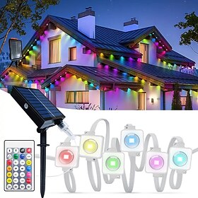 10M 20M 30M 50M Solar Permanent Outdoor Lights Rechargeable and Timed RGBIC Eave Lights LED String Eternal Lights IP65 Waterproof Roof Courtyard Christmas Holi