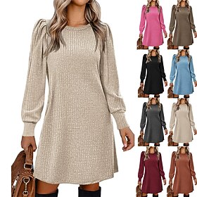 Women's Mini Dress Casual Dress Elegant Fashion Modern Daily Outdoor Beach Regular Fit Plain Long Sleeve Crew Neck Blue Black Pink Red Spring Autumn