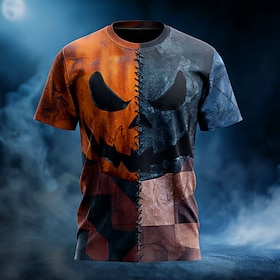 Halloween Men's Optical Illusion Pumpkin 3D T Shirt Short Sleeve T shirt 3D Print Crew Neck Shirt Exaggerated Designer Horror Party Street Holiday Yellow Blue