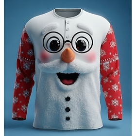 Men's Christmas Snowman Snowflakes Henley Shirt Long Sleeve Fashion Cute Daily Casual Holiday Going out Winter Spring Fall White Henley Henley T-Shirt