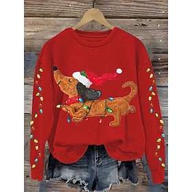 Christmas Women's Dog Pullover Sweatshirt Graphic Animal Casual Long Sleeve Crew Neck Round Neck Regular Tops Home Work Street Black Red Green Spring Winter