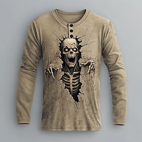Herren Halloween Grafik Zombies Henley Hemd Langarm Mode Niedlich Täglich Lässig Ferien Ausgehen Herbst Frühling Herbst Hellblau Purpur Grün Khaki Grau Henley