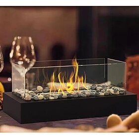 Tabletop Fire Pit - Safer Stainless Steel Small Table Fireplace with Cobblestone for Dinner Parties, Smores Maker