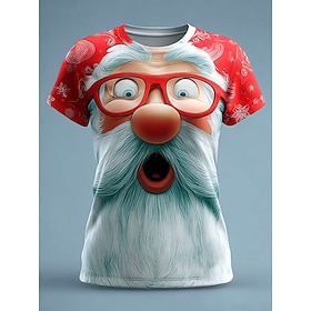 Christmas Women's T Shirt Graphic Claus Vintage Stylish Classic Short Sleeve Crew Neck Regular Tops Daily Print White Red Blue Dark Green Green Fall Winter