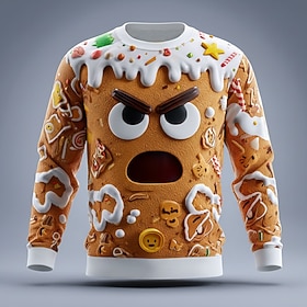 Christmas Men's Gingerbread Sweatshirt Cool Party 3D Long Sleeve Crew Neck Vacation Party Gift Brown Brown 2 Brown 4 Brown 3 Crewneck 3D All Seasons Designer S