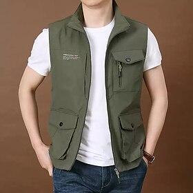 Per uomo Gilet da esterno Gilet Gilet da pesca All'aperto Quotidiano Moda Casual Primavera Autunno Tasca Nylon Confortevole Lettera Cerniera Collo all