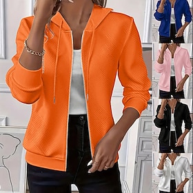 Women's Pullover Zipper Plain Elegant Casual Long Sleeve Hooded Regular Tops Holiday Blue Black White Pink Orange Spring Fall Winter