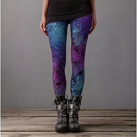 Women's Leggings Vacation Vintage Fashion Full Length High Waist Floral Graphic Abstract Printing Thermal Warm Soft Breathable Stretchy Vacation Street Violet