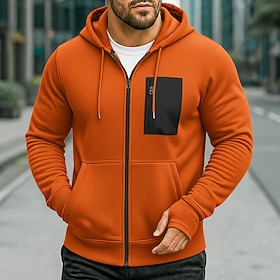 Men's Hoodie Full Zip Hoodie Fleece Hoodie Tactical Hoodie Black Army Green Royal Blue Orange Light Grey Hooded Plain Zipper Sports Outdoor Casual Daily Stree