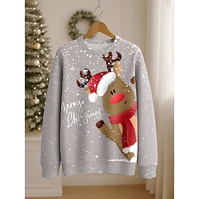 Christmas Women's Reindeer Snowflake Pullover Sweatshirt Graphic Casual Long Sleeve Crew Neck Round Neck Regular Tops Street Casual Holiday Print Pink Red Blue