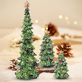 Christmas Tree Resin Decoration Cute Green Glitter Desktop Ornament with Hand-Painted Color, Sparkling Holiday Tabletop Decor, Perfect for Interior, Store Disp