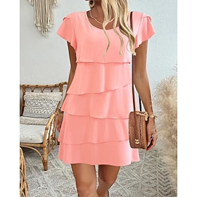 Women's Mini Dress Chiffon Dress Fashion Modern Daily Holiday Going out Regular Fit Plain Short Sleeve Crew Neck Black Pink Wine Red Summer