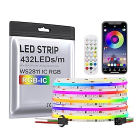 RGB Smart IC COB LED Strip Light Addressable 16.4ft 12V Color Flowing Strip Light Multicolor Flexible Tape Lights with APP Control/Music Modefor TVBedroomParty