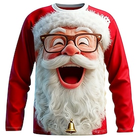 Christmas Men's Santa Claus Funny T Shirt Long Sleeve T shirt 3D Print Crew Neck Shirt Fashion Basic 3D Casual Daily Street Red 3 Red Red 2 Summer Spring Cloth