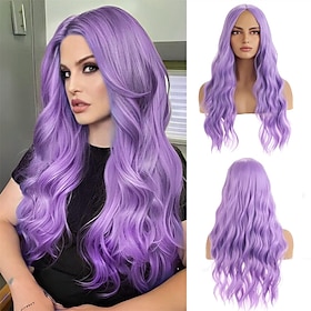 Purple Wig Long Wavy Wigs for Women Lavender Purple Synthetic Wigs for Daily Party