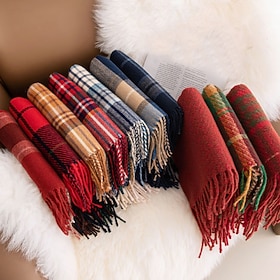 Women's Rectangle Scarf Infinity Scarf Street Daily Wine Red Blue Scarf Plaid