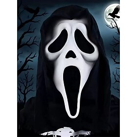 Unisex Latex Ghost Face Mask with Hood, Horror Scary Costume Accessory for Halloween Parties and Masquerade Balls
