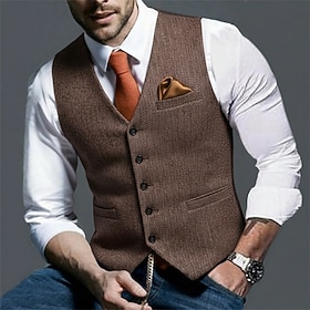Men's Tweed Vest Waistcoat Formal Wedding Vacation Daily Vintage Fashion Spring…