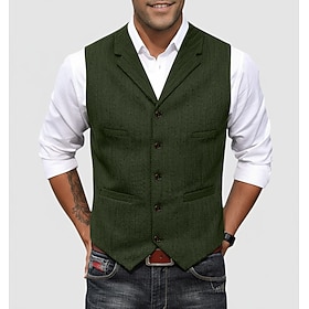 Men's Tweed Vest Waistcoat Formal Wedding Vacation Casual Vintage Fashion Spring Fall Pocket Buttons Polyester Tweed Comfortable Plain Herringbone Single Breas
