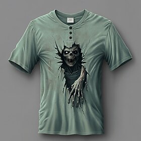 Halloween Men's Zombies T Shirt Henley Shirt Short Sleeve Designer Retro Vintage Casual Street Casual Daily Summer Spring All Seasons Green Henley Henley T-Shi