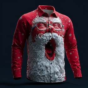 Christmas Men's Roaring Santa Claus funny christmas Shirt Button Up Shirt Long Sleeve Funny Outdoor Holiday Spring Fall Turndown 3D Print Collared Shirts White