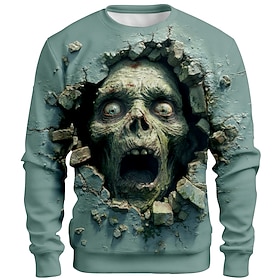 Halloween Men's Zombies 3D Sweatshirt Punk Party Gothic Long Sleeve Crew Neck Vacation Light Green Green Khaki Crewneck 3D All Seasons Designer S M L XL XXL XX