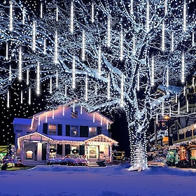 4 Packs LED Meteor Shower Light, 30cm x8 12 String Lights 576 LED Beads Falling MetDeor Rain Lights Waterproof for Outdoor  Tree Party Patio Wedding Decoration